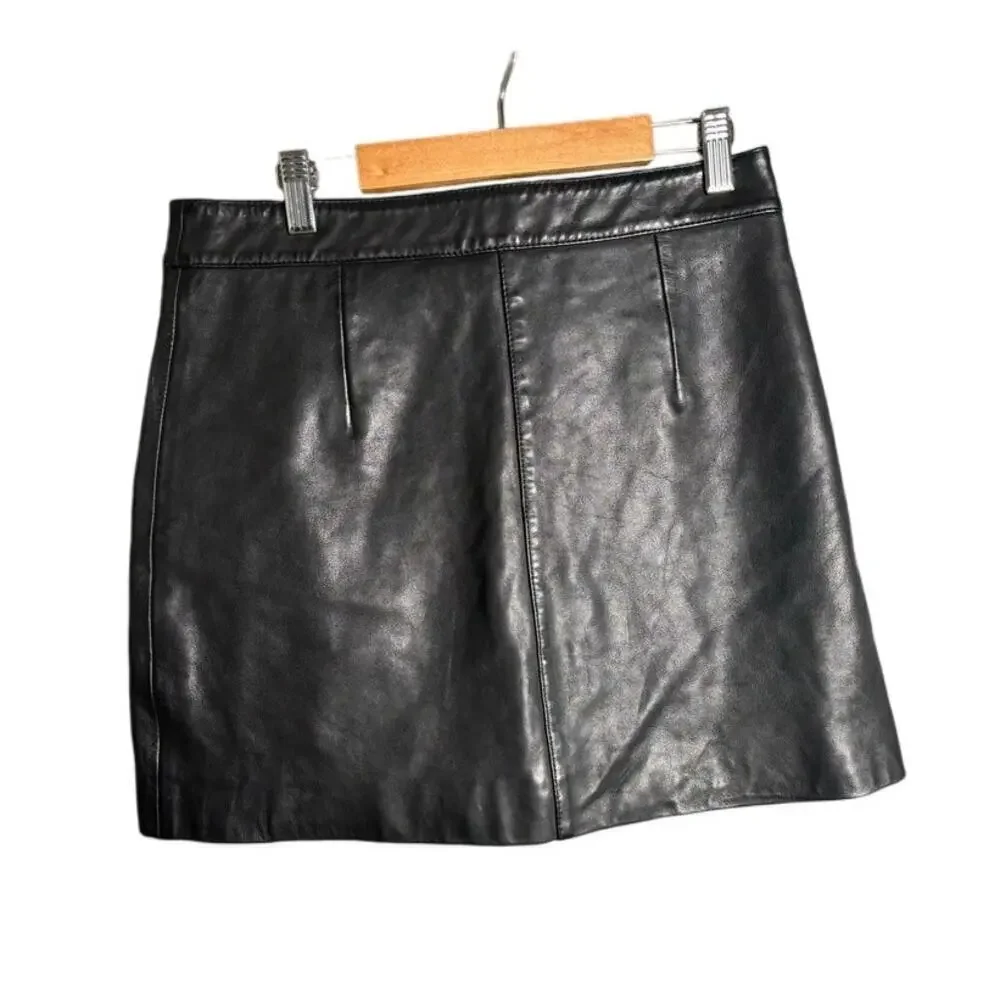 AllSaints Piper Sheep Leather Skirt Black Size 2